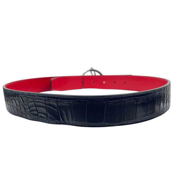 Christian Louboutin CL Logo Crocodile Reversible Leather Belt Blue Size 85/34 - Picture 6 of 14